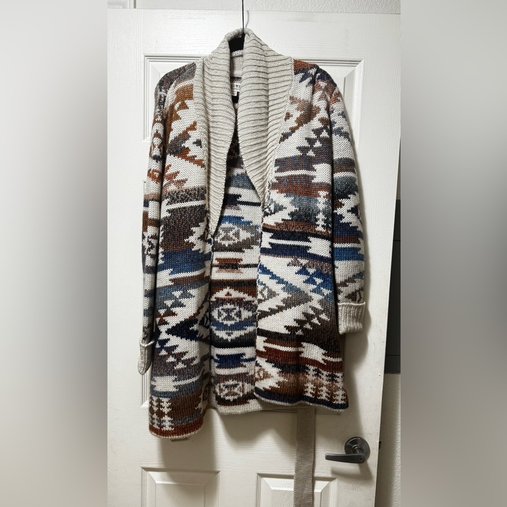 Idyllwind Multicolor Knit Open-Front Cardigan - Blue, Brown, Cream - Picture 2 of 13